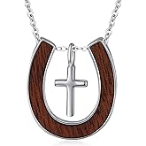 MEDWISE Lucky Horseshoe Necklace for Women S925 Sterling Silver Cross Faith Horseshoe Ebony Pendant Necklace Cross Jewelry for Horse Lover Mother Wife Young Ladies Birthday Christmas Mother's Day Gifts