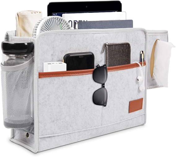 Windfromort Bett Organizer - Hängende Aufbewahrungstasche Mit 7 Fächern, Grau, 50x30cm