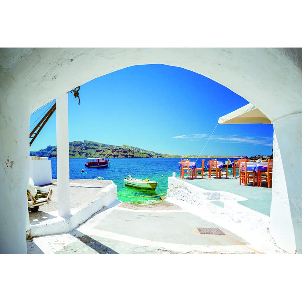 Aoihrraan 2,2x1,5m Santorini Island Backdrop Greece Oia Town Port Mountains Sea Boat Nature Scenery Photography Background Wedding Bridal Shower Decoration Children Adult Portrait Photo Studio Props