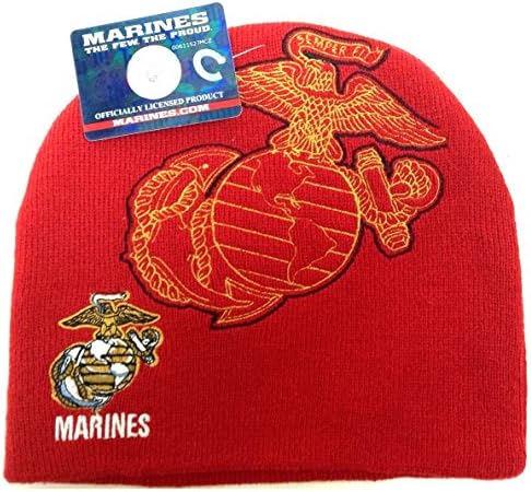 Red USMC Uncuffed Beanie Marines Big Logo [Apparel]