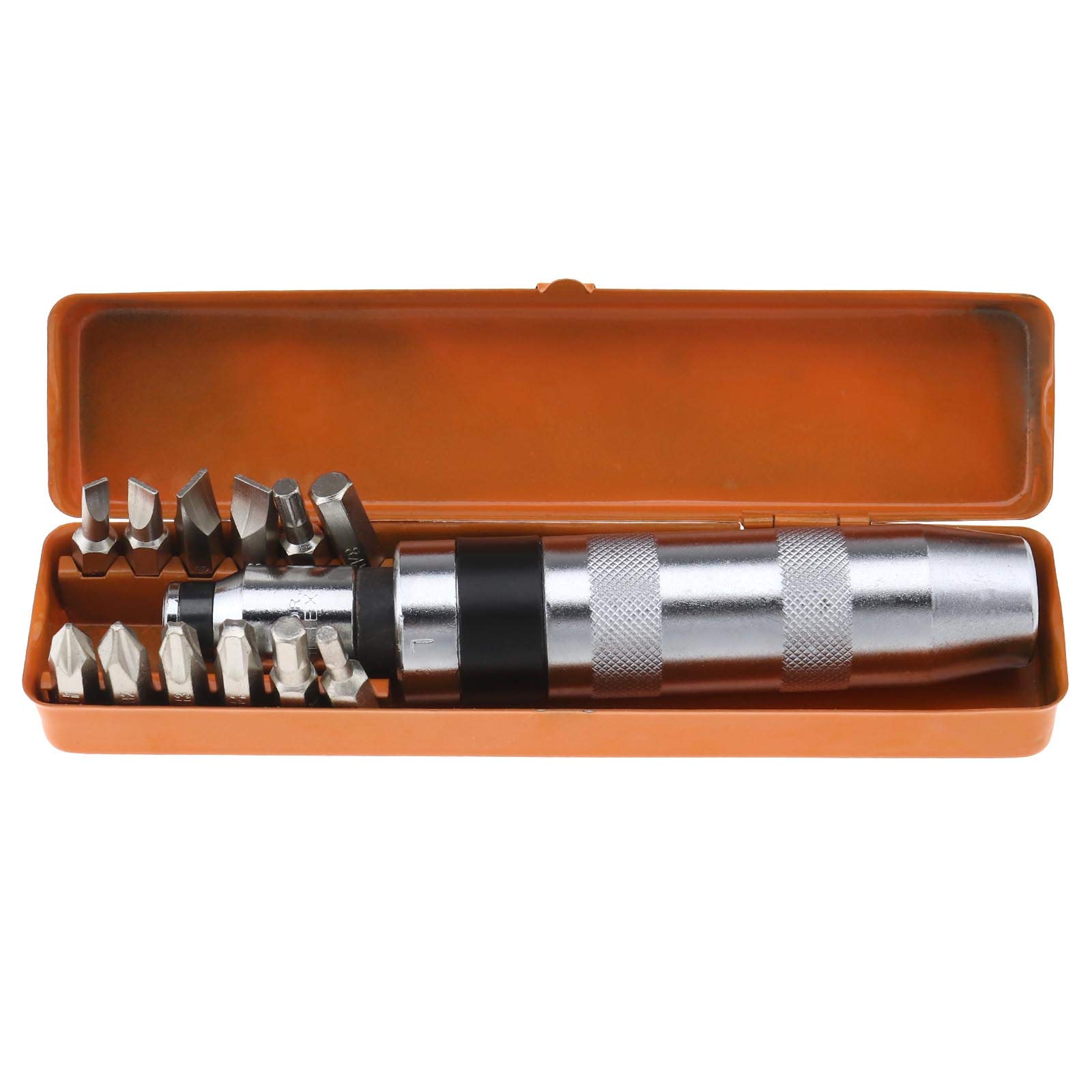 EMSea 13Pcs Drive Impact Driver Set Impact Screw Bit Driver Kit with Metal Storage Box Multi-bit 1/2 Sq 8mm Hex Adaptor Hex Slotted Cross Bits