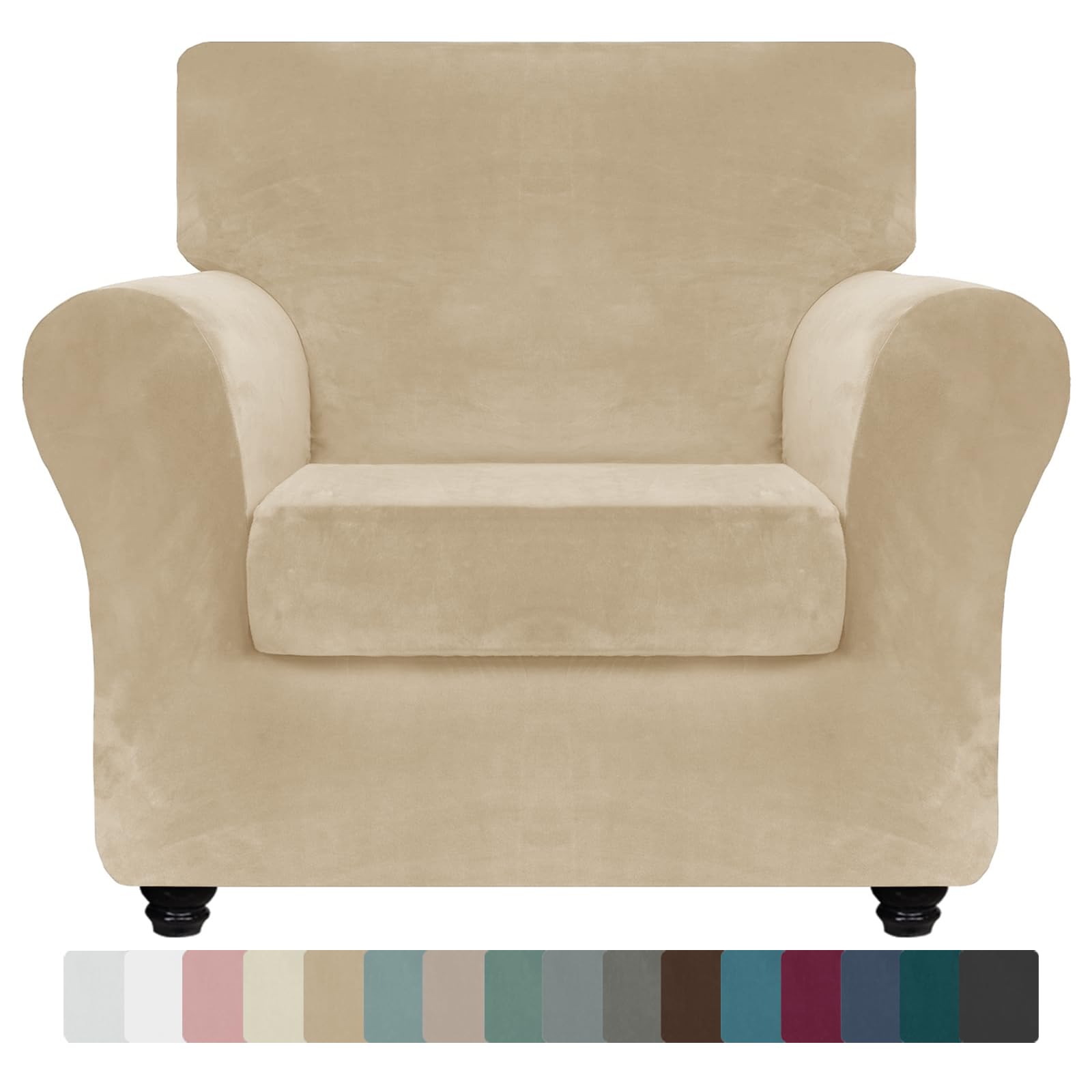 Photo 1 of ZNSAYOTX Luxury Velvet Chair Slipcovers with Arms 2 Piece Stretch Chair Covers for Living Room Thick Soft Armchair Slipcover Anti Slip Dog Pet Friendly Furniture Protector (Camel),30"-47"(1 Cushion)
