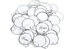 Uniclife 100 Pack Key Tags 1.5 Inch Round Key Chain Tags Writable White Paper Labels with Metal Edges and Split Rings Sturdy Lightweight Key Item Identifiers