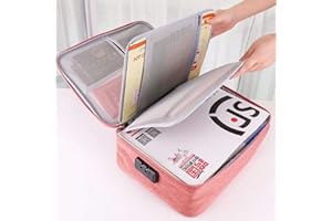 KEJIH A4 Size Oxford Document Storage Bag,Important Document Credential Bag, File Pocket with Safe Code Lock for Laptop, Notebooks,Bank Cards Valuables Travel Bag with 2 Separators ​(Pink)