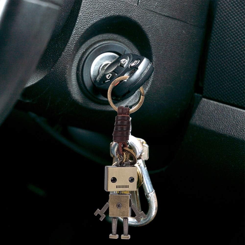 Hztyyier Robot KeyRing Vintage Robot Pendant Keychain Leather Braided Rope Keyring Charm Ornament Key Decoration - Image 5