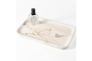 Koville Marble Tray, 12"x8" Marble Vanity Tray for Bathroom Kitchen Countertop, Rectangular Stone Tray for Cosmetics Perfume Trinket, Decorative Catchall Trays (Oriental Calacatta)