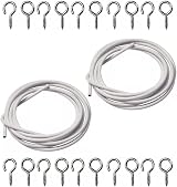 FERRIS 2 Packs 3 Metre Net Curtain Wire with 16 Hooks & Eyes White view 1