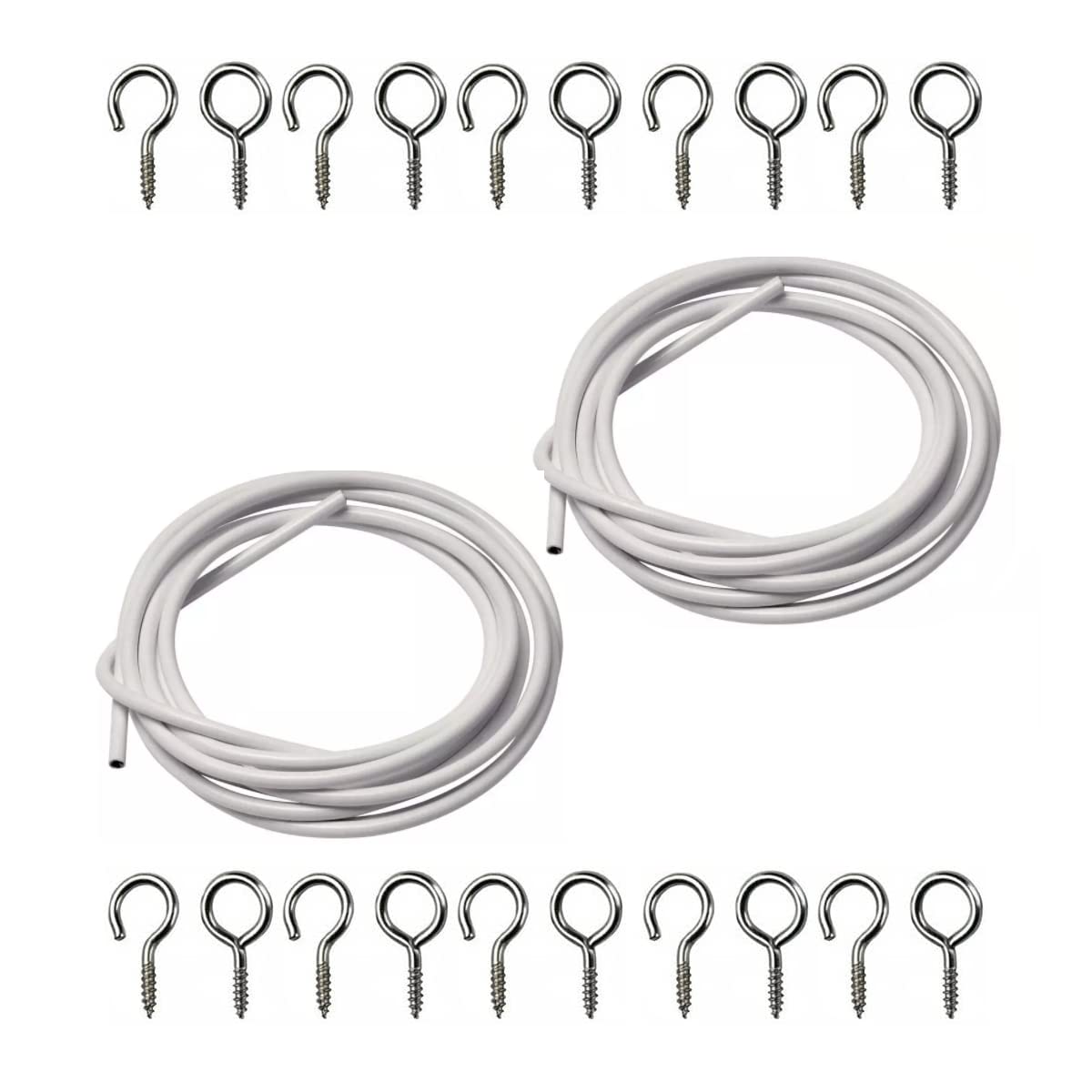 FERRIS | 2 Packs - 3 Metre Net Curtain Wire with set of 16 Hooks and 16 Eyes | Multi-Purpose Decoration Net Voile Curtain Wire Cable | Strong, Durable and Expandable Cord - Cut to Any Size Length