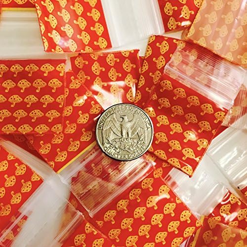Small Mini Ziplock 100 125125 Designs Designer Bags You Choose Print 1.25" X 1.25" Baggies Apple Brand High Quality (Mushroom)