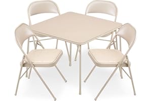 MECO Sudden Comfort 5 Piece 34 x 34 Inch Square Folding Dining Card Table with 4 Padded Folding Chairs Furniture Set for Gatherings and Games, Tan