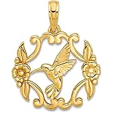 JewelryWeb 18mm 14k Solid Yellow Gold Polished Fancy Hummingbird Charm Pendant Necklace for Women