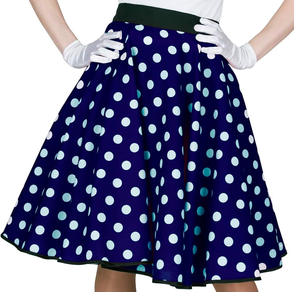 Das Kostümland Fifties Women's Polka Dot Circle Skirt with Neckerchief, Blue, blue, white, One Size - Image 3