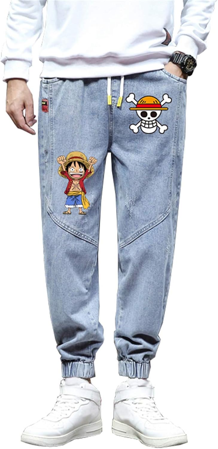 Gumstyle One Piece Luffy Anime Tapered Jeans Joggers Denim Pants