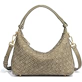 Suede Shoulder Bag for Women Retro Crescent Woven Hobo Purses Slouchy Crossbody Handbag with Adjustable Strap