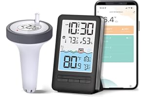 HEYAXA WiFi Pool Thermometer with Easy-to-Read 4" Digital LCD Display, Perfect Wireless Water Thermometer for Indoor & Outdoor Swimming Pool (Black)