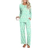 Anydoll Womens Pajamas Set 2 Piece Lounge Outfits Fall Long Sleeve Button Up Sleepwear with Pockets Ladies Pjs Set