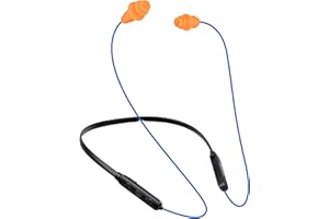 HomeSpot Noise Reduction Wireless Neckband Headphones with Qualcomm aptX HD, 27dB NRR, CVC Noise Cancelling Mic & Controls and 20H Playtime for Work Safety OSHA Compliant - Blue Wire Orange Earbuds
