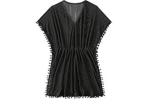 Milumia Girl's Pompom Trim Mesh Sheer Beach Coverups Swimsuit Cover Up