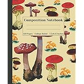 Composition Notebook: Vintage Mushroom Illustration, College Ruled, 120 Pages, 7.5" x 9.25"