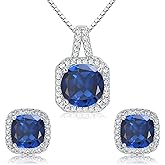 Cubic Zirconia Necklace and Earrings Set for Women 14K White Gold Plated Bridesmaid Silver Jewelry Set for Women Pendant Necklace Hypoallergenic Stud Earrings Set Jewellery Gift for Mom Wife Bride Bridesmaid