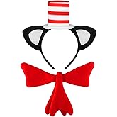 VWAERR Headband with Hat and Red Bow Tie Set, Costume Headband with Red and White Striped Hat for Halloween, Party
