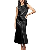 Women's Satin Dress Cowl Neck Sleeveless Tie Ruched Silk Elegant Formal Wedding Cocktail Party Midi Maxi Dresses