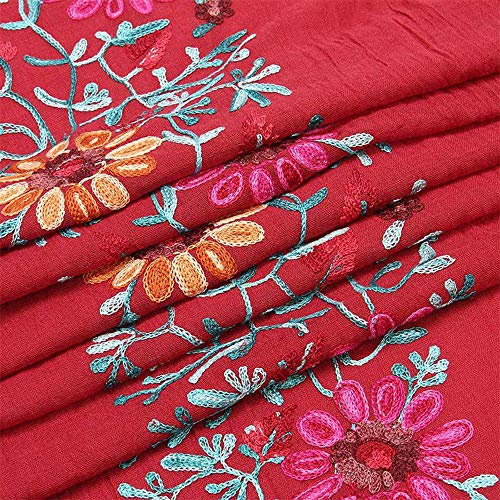 LuluVin Women's Scarf Cotton Embroidered Lightweight Shawl Wrap (Red)