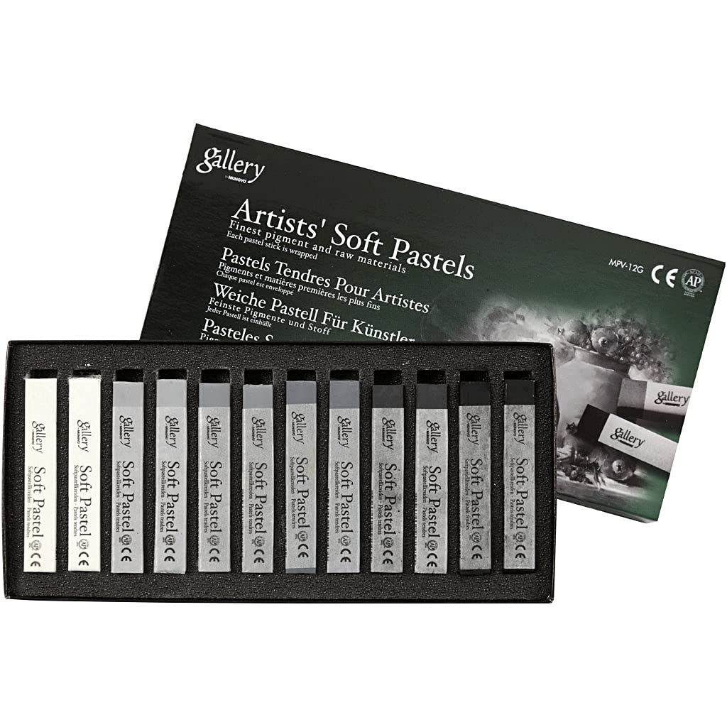 Gallery Soft Pastel Set, thickness 1 cm, L: 6,5 cm, grey, gray tinted colours, 12asstd