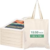 Lzerking Canvas Tote Bag Bulk for DIY Projects, 13x15 Inches Tote Bags for Grocery Shopping, 10oz Machine Washable Fabric