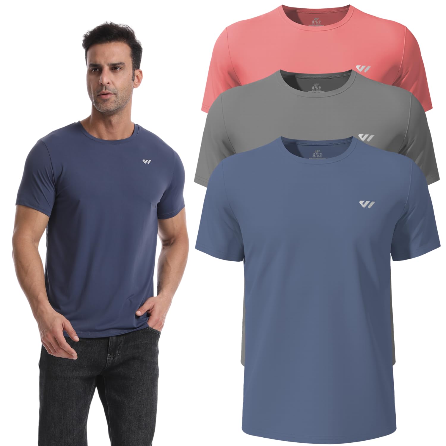 Photo 1 of 3 or 5 Pack Workout Shirts for Men Quick Dry Running T-Shirt Short Sleeves Moisture Wicking Crew Neck Tee Athletic Casual Top