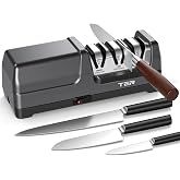 TER Professional Electric 3 Stage Diamond Kitchen Knife Sharpener, Black | 40s Fast Auto Sharpening &amp; Polish for Straight Edge &amp; Serrated Bread Knives, 20 Degree Angle Guide, Easy to Use for Beginners