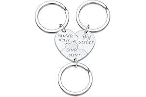 YEEQIN Sister Keychains for 3 Sisters Gifts Big Sis Mid Sis Lil Sis Matching Heart Keychain Set Sister Jewelry Gifts