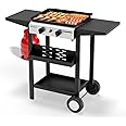 ROVSUN 2 Burner Portable Propane Griddle with Nonstick Enameled Tray, 20000 BTU Rolling Flat Top Gas Grill with Electronic Ignition, Side Shelves & Regulator for Outdoor Cooking Camping BBQ Tailgating