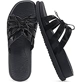 COFACE Womens Dressy Orthotic Sandals Trendy Square Toe Comfortable Thick Athletic Cushion Recovery Walking Slides Lightweight Yoga Foam Flat with Plantar Fasciitis Arch Support