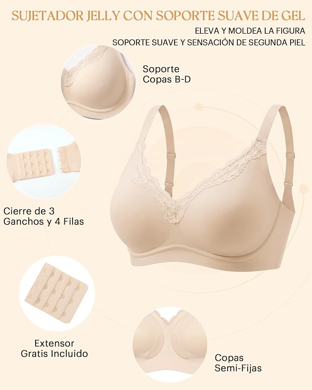 Soutien Confortável Sem Aro Renda Soutien Feminino Dia a Dia de Verão Bege L