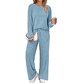 LILLUSORY Womens Lounge Sets 2 Piece Matching Pajamas Fall Fashion 2026 Ribbed Knit Outfits Long Sleeve Casual Sweatsuits