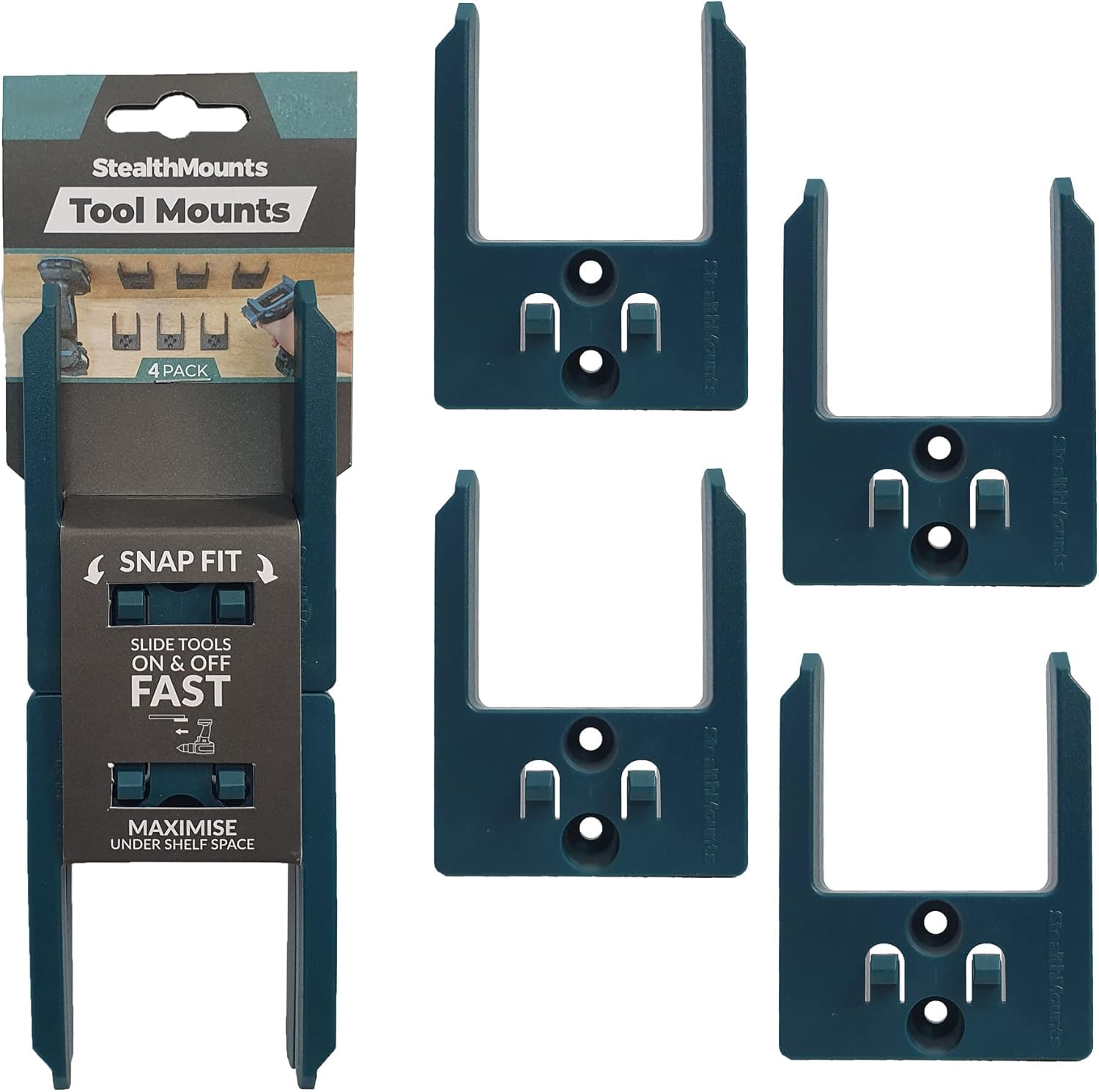 StealthMounts Tool Mounts for Makita 40v | Cordless Tool Holders for Makita 40v Power Tools | 4 Pack | Blue Tool Organisers for Makita