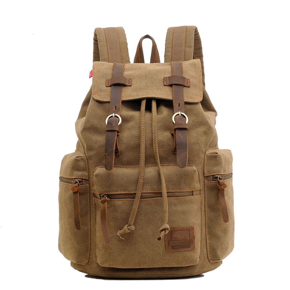 Dreneco Unisex Casual Vintage Leather Backpack Canvas Backpack Satchel Hiking Backpack Travel Outdoor Large Backpack