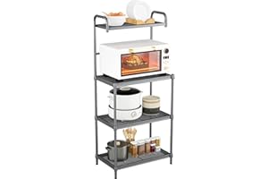 MEDIMALL Bakers Rack for Kitchen with Storage, 4-Tier Microwave Stand, Microwave Cart Storage Rack Coffee Bar with Mesh Wire Metal Shelves, Kitchen Stand Oven Table, 23.5" L x 13.5 W x 53.5 H (Grey)