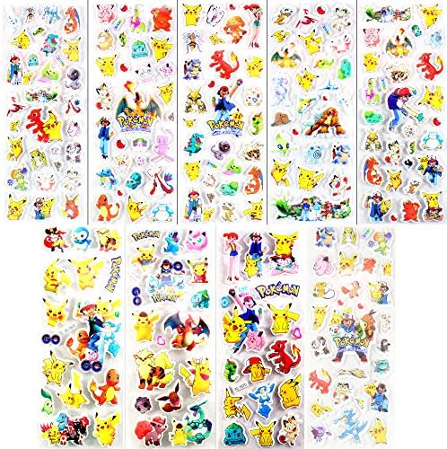 PLAYOLY 144 pcs Cartoon Stickers - 3D Puffy Foam Stickers for Kids Party Favor Decal Decorations - 6 Anime Sticker Sheets