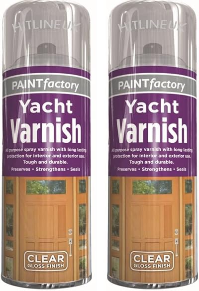 HitlineUK Yacht Varnish 400ml Spray Clear Gloss Finish Wood Metal Plastic