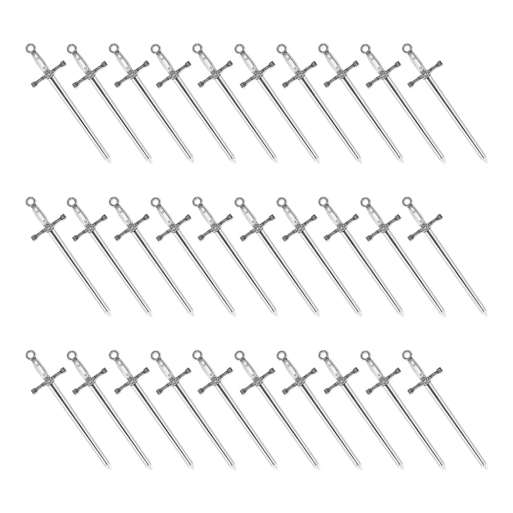 UNICRAFTALE about 30Pcs Sword Bookmark Metal Charms Antique Silver Dagger Pendants Metal Long Charm Anime Figures Decoration Charm for DIY Necklace Earring Making Bookmarks Charms for Book Lover