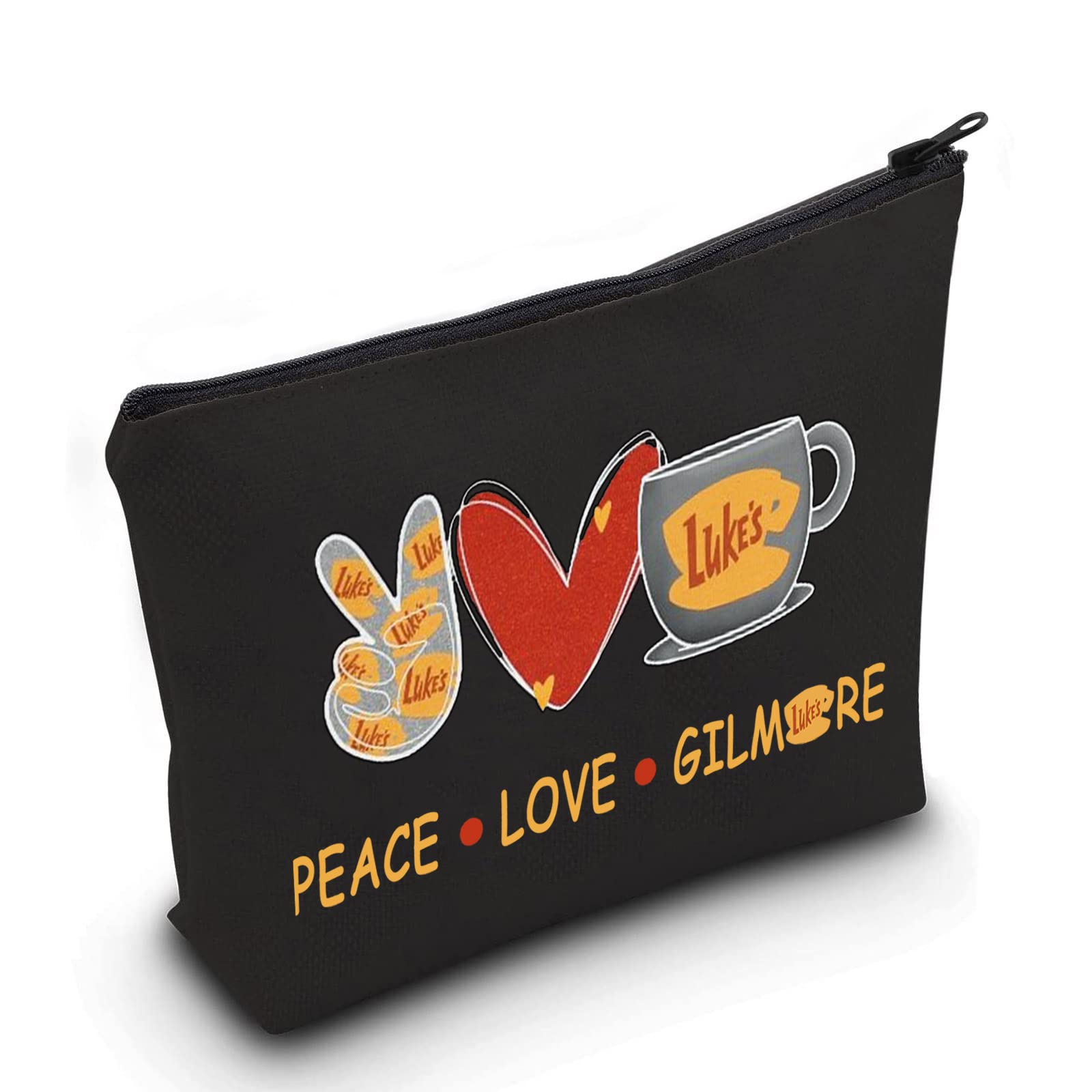 LEVLO Funny Girls Inspired Cosmetic Bag Luke's Fans Gift Peace Love Luke's Makeup Zipper Pouch Bag For Friend Family BFF, Peace Luke's Black, Make Up Bag