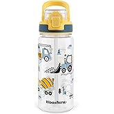wooshwa Kids Water Bottle for School, 20 Oz Plastic Water Bottle with Silicone Spout and Pop-Up Cover, BPA Free & Dishwasher Safe (Excavator)