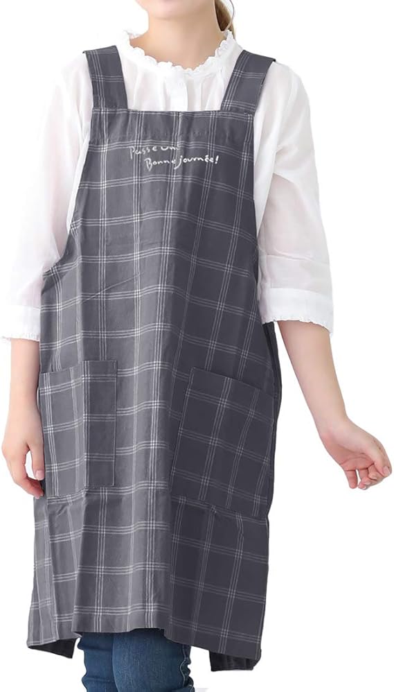 Amazon Co Jp H型 エプロン H型 チェック柄 ワンピース エプロン 綿混 ダブリエ M 09グレー 服 ファッション小物