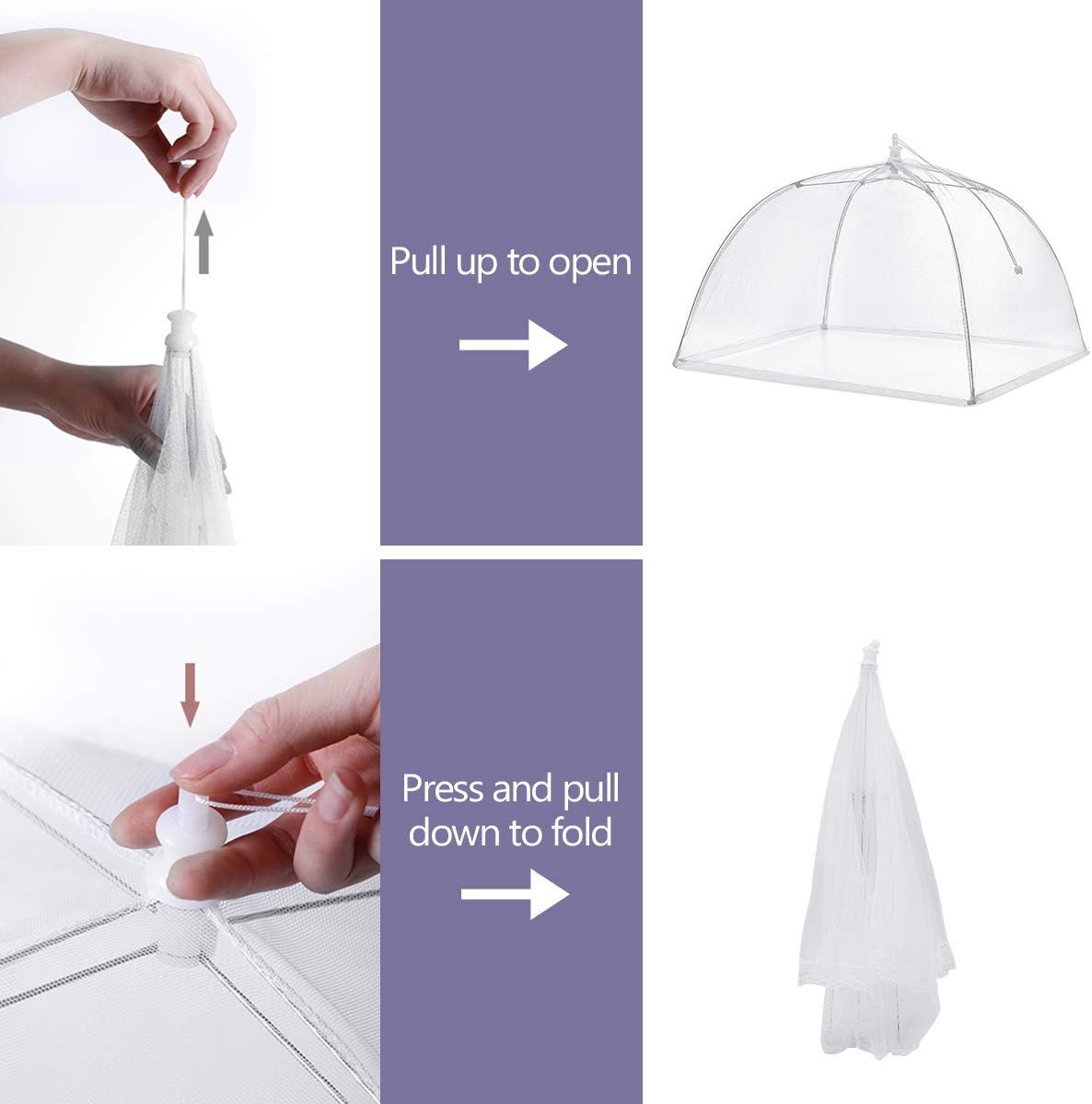 FOOEN (6 Pack) Pop-Up Picnic Mesh Food Covers Tent,17inch Reusable White Food Umbrella for Outdoors and Camping Food Net Cover Keep out Flies Mosquitoes - Image 4