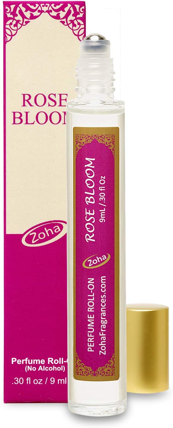 Rose Bloom Perfume Oil Roll-On (No Alcohol) Rose Oil Fragrance - Essential Oils and Perfumes for Women and Men by Zoha Fragrances, 9 ml / 0.30 fl Oz