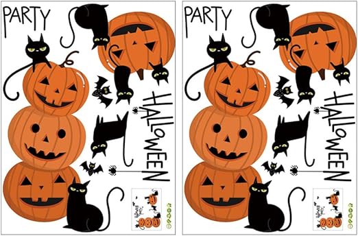 Amazon Bestoyard 2個 ウォールステッカー ハロウィン ウォールシール カボチャ パンプキン コウモリ 窓 ステッカー 壁紙 リビング 寝室 店舗 装飾 壁アート パーティー インテリア デコレーション 剥がせる Diy ウォールステッカー オンライン通販