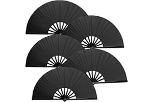 ATTRACME 5PCS Large Decorative Folding Fans for Line Dancing, Clacking Fans for Line Dancing, Foldable Handheld Fans, Popping & Clapping Hand Fans Bulk Set (Black)