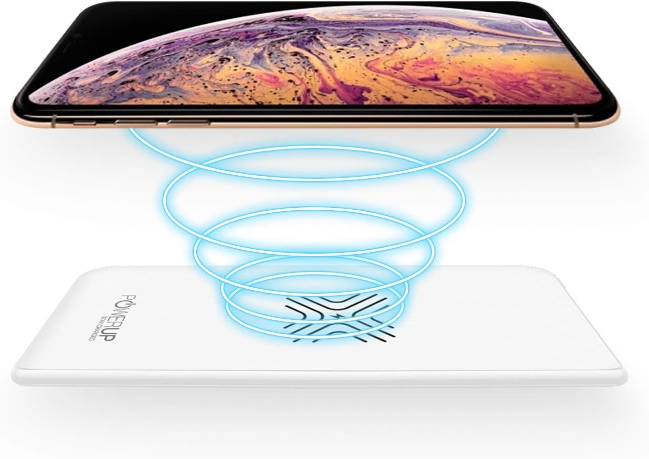 Powerup stay charged 5V/3.1A 10000 mAh 3XL Qi-Certified Wireless Power Bank with 4X Fast Charging and 2 Universal USB Ports for Huawei Mate/Mate 20/Mate 20 Pro (White)